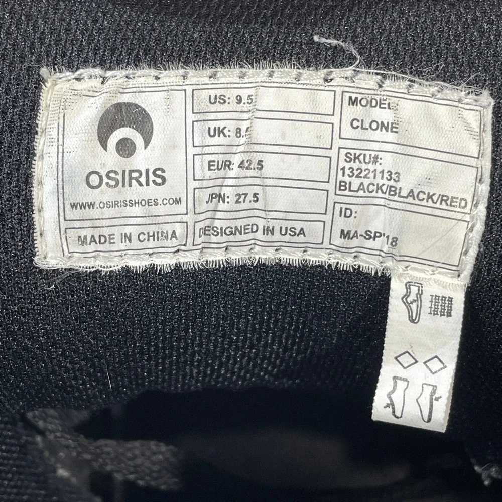 Osiris Clone High Top Skate Shoes Sneakers Mens 9.5 Black Red Streetwear Urban